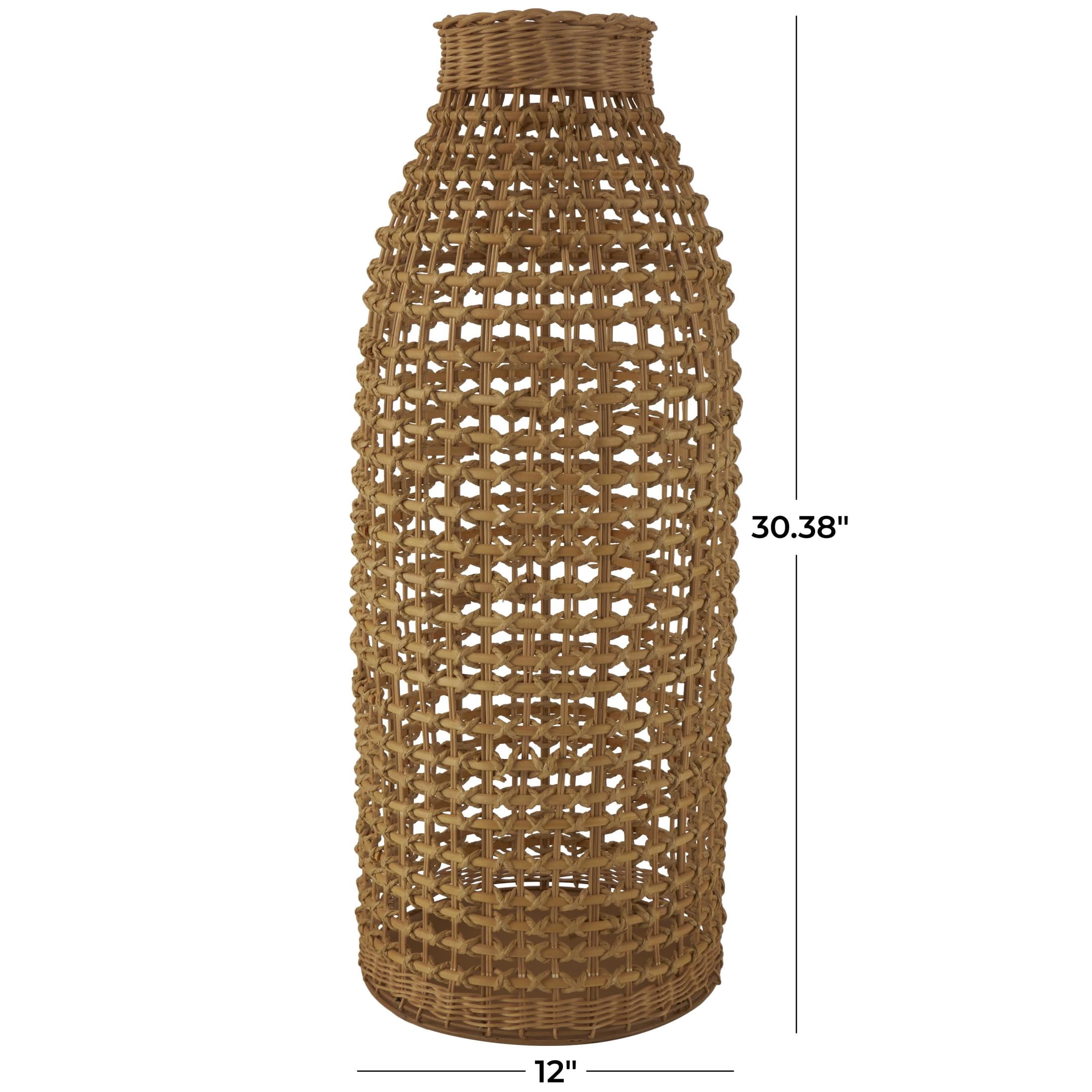 DecMode 30" Handmade Woven Brown Rattan Vase with Open Framed Grid Design