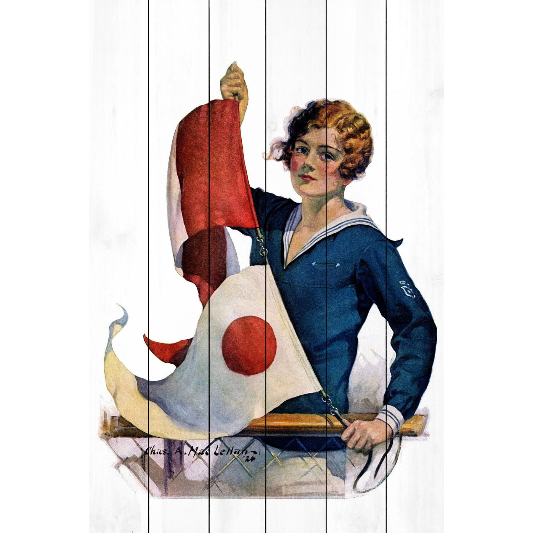 "Flag Raising" Painting Print on White Wood