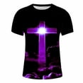 thumbnail image 4 of DeHolifer Men T Shirt Short Sleeve Cross Printed Crewneck Casual Tee T Shirt Loose Fashion Blouse Tops Purple 3XL, 4 of 5