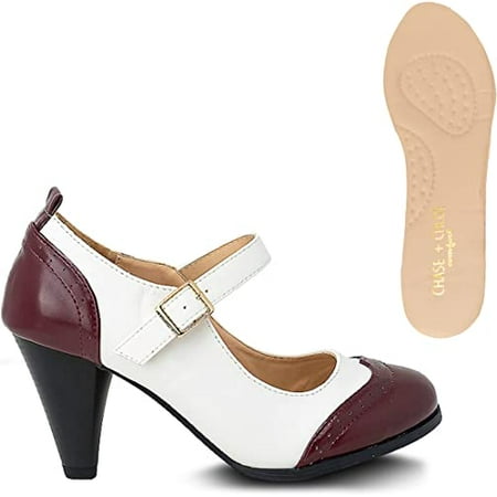 

Chase & Chloe Dora-2 Women s Round Toe Two Tone Mary Jane Pumps