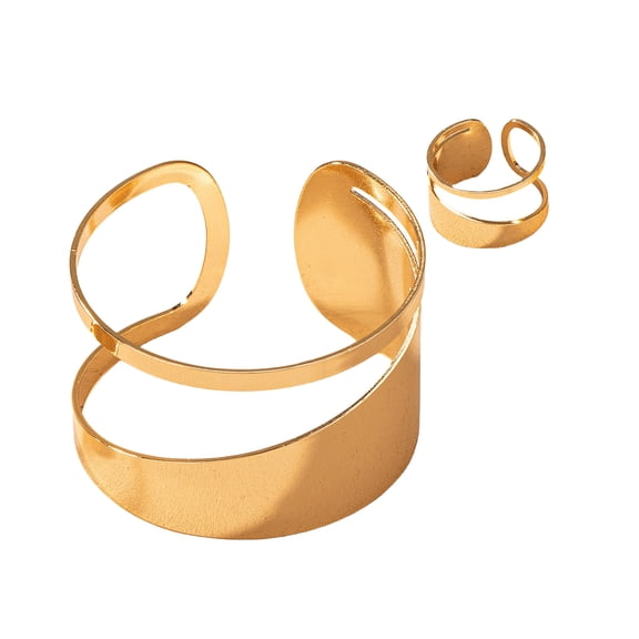 Sparkling Gold Jewelry Set Women's Hollow Circular Gold Rings and Bangle Jewelry Set for Daily Wear