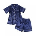 thumbnail image 3 of URMAGIC Toddler Kids Silk Satin Pajamas Set Short Sleeve Button Down Top Pant Nightwear Girls Boys Pjs Sleepwear 4-5 Years, 3 of 4