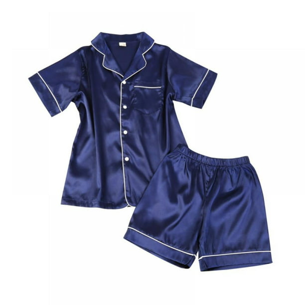 Pajama Set for Kid Baby Boy Girl Button-up Silk Pajama Sleepwear ...