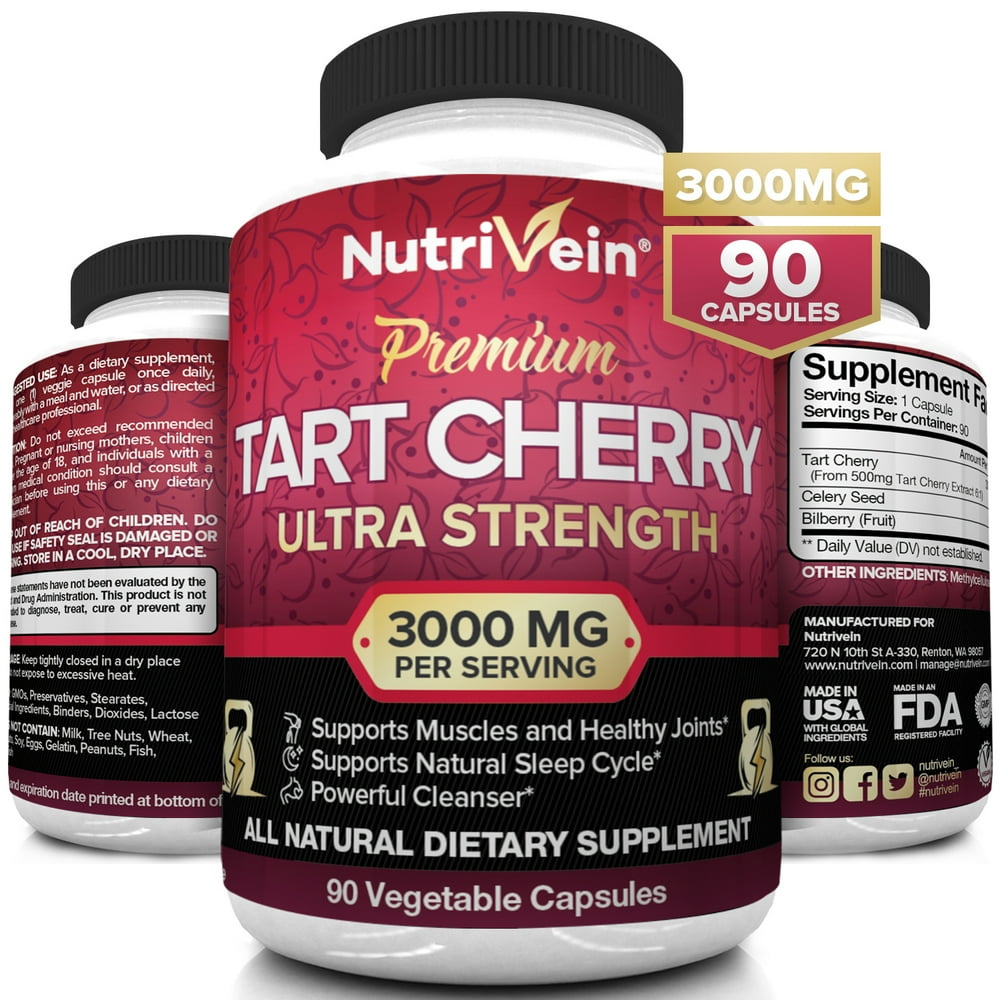 Nutrivein Tart Cherry Capsules 3000mg 90 Vegan Pills Antioxidants