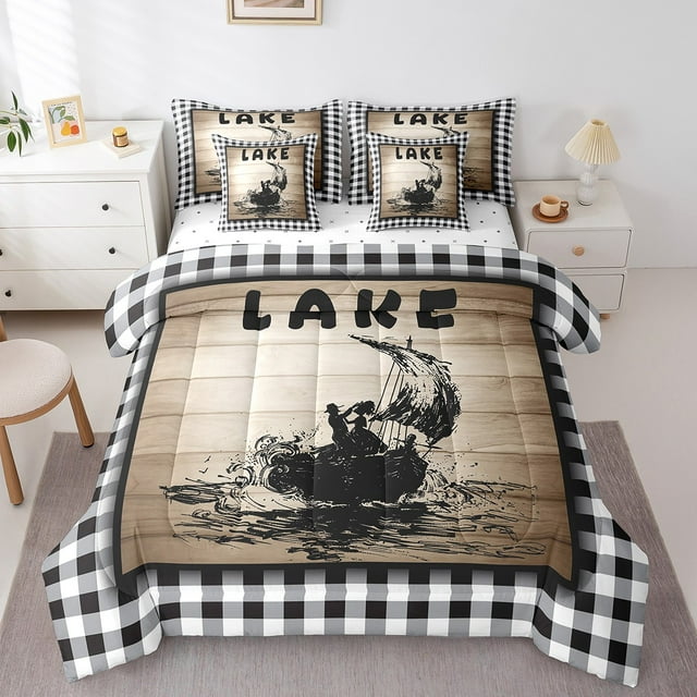 YST Ensemble de Douillette à Thème Lac, Literie Romance Rétro, 7 Pcs, Format Simple
