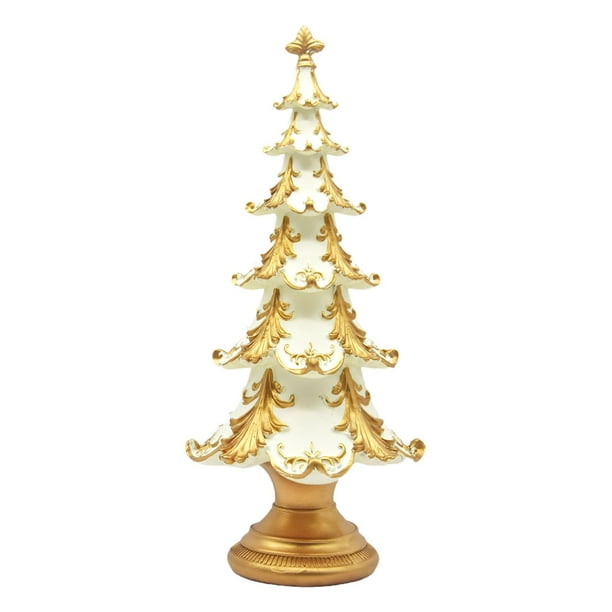 Figura de árbol de Navidad, decoración festiva, estatua rústica, resina maciza, coleccionable Blanco