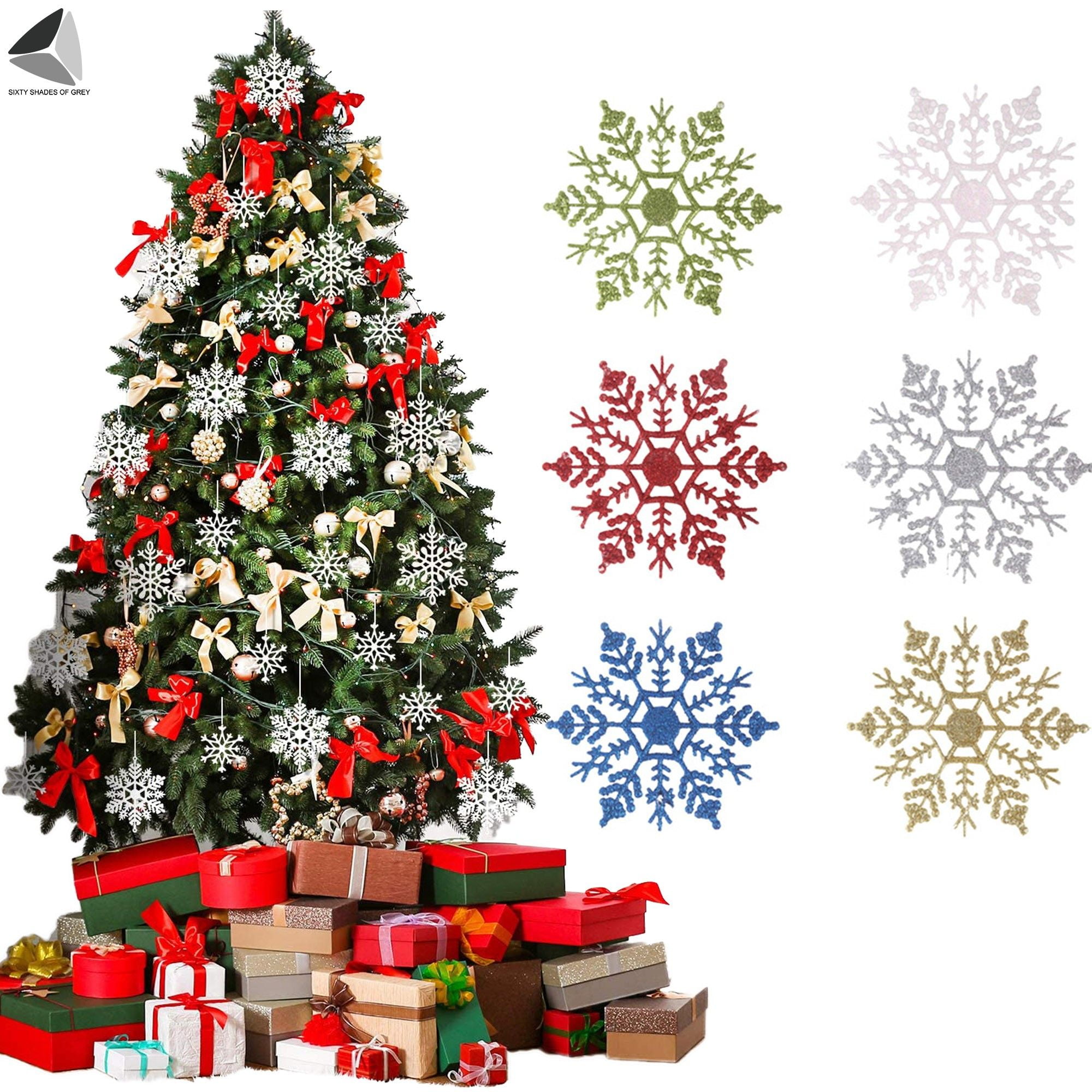 Sixtyshades 12 Pcs White Glitter Snowflake Ornaments 4 Inch Plastic Snowflakes Christmas Decor Xmas Tree Hanging Decorations White Walmart Com Walmart Com