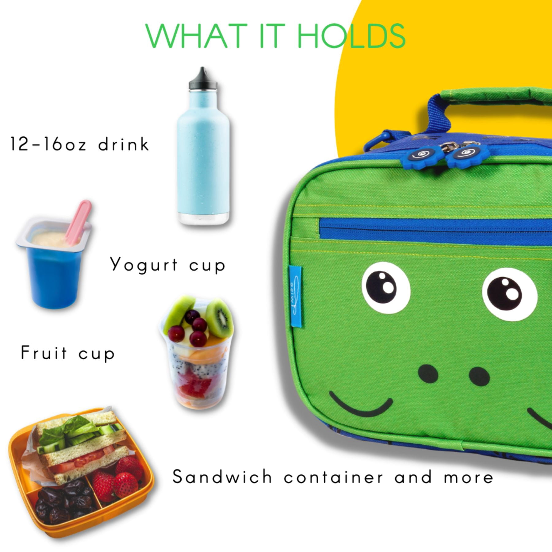 Twise Side-kick Insulated Lunch Bag for Preschool and Kindergarten, Dino