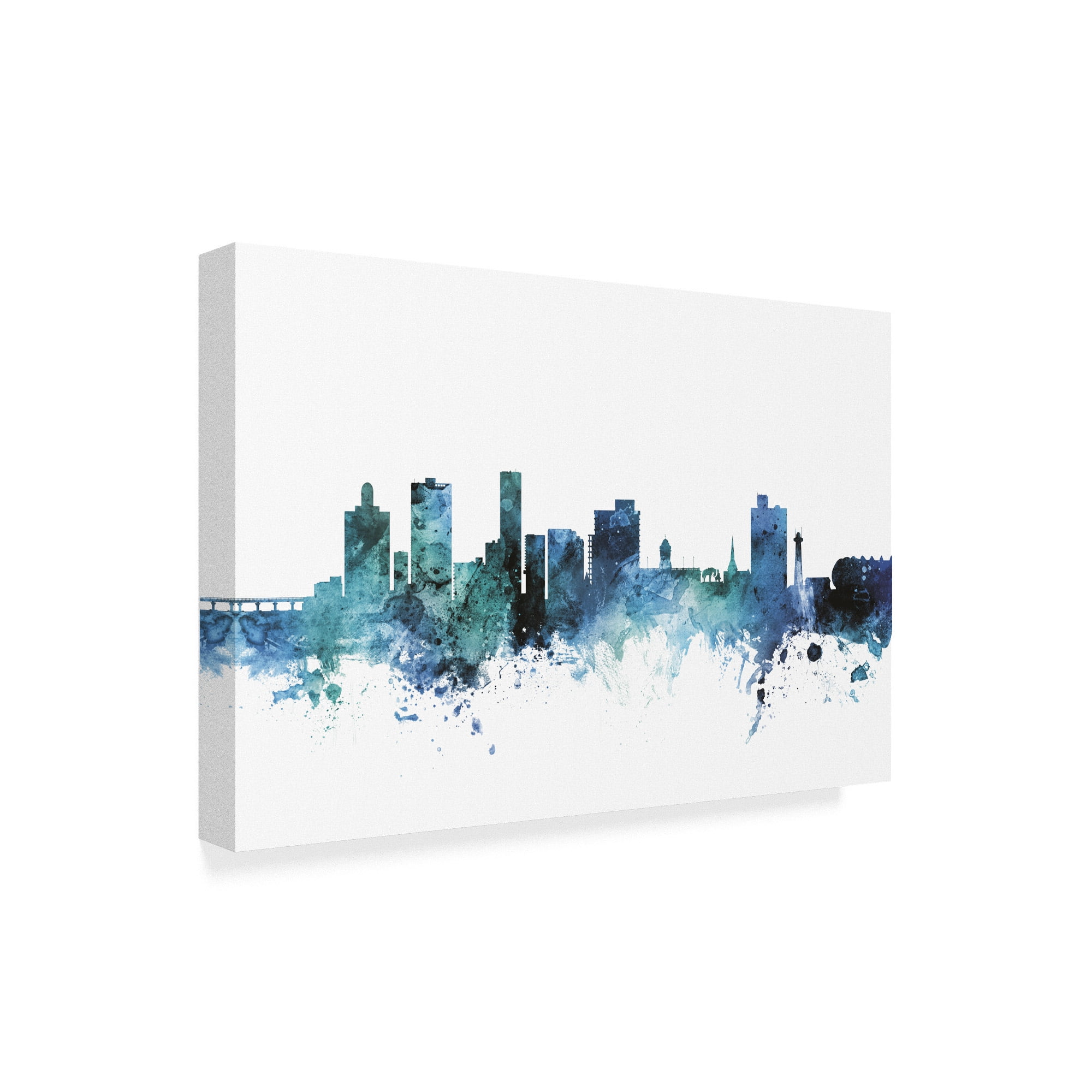 Trademark Fine Art 'Port Elizabeth Blue Teal Skyline' Canvas Art by Michael Tompsett