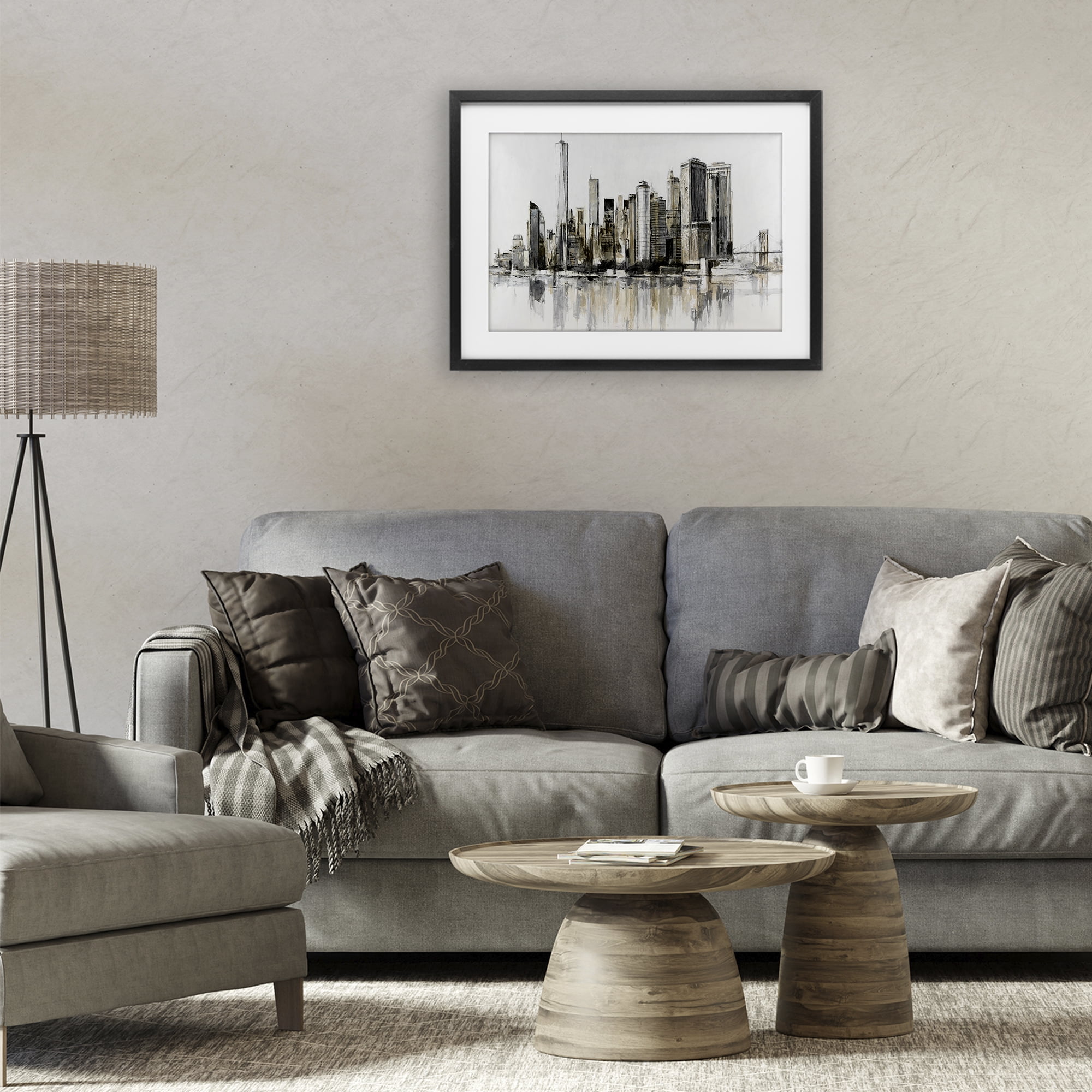 Stupell Industries Urban Skyline Reflection Black Framed Print Under Glass, design by Lorenzo Collective