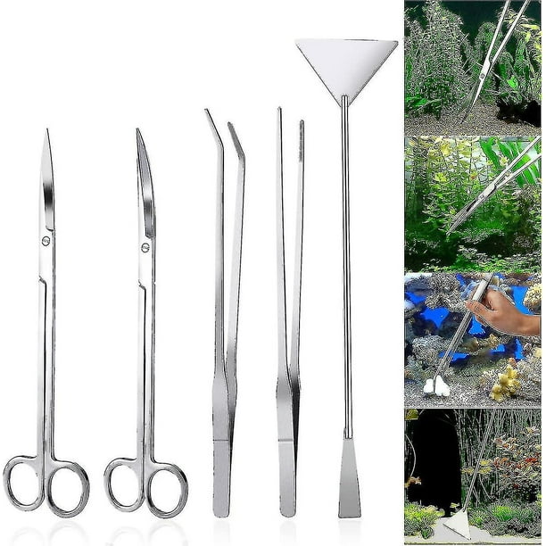 Kit de paisajismo acuático para acuario 5 en 1, tanque de acuario de acero inoxidable, herramientas para plantas acuáticas, alicates, tijeras, espátula