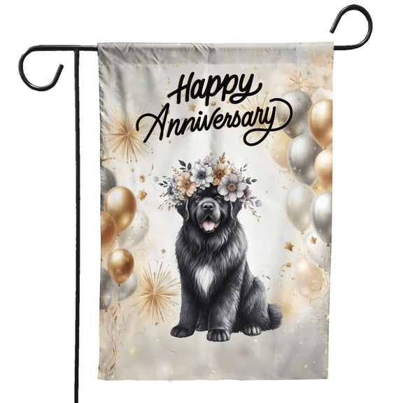 Happy Anniversary Newfoundland Celebrates Wedding Love Family Party Garden Flag 12x18in Double Sided Newfie Dog Lover Gifts Outdoor Decor - 01015