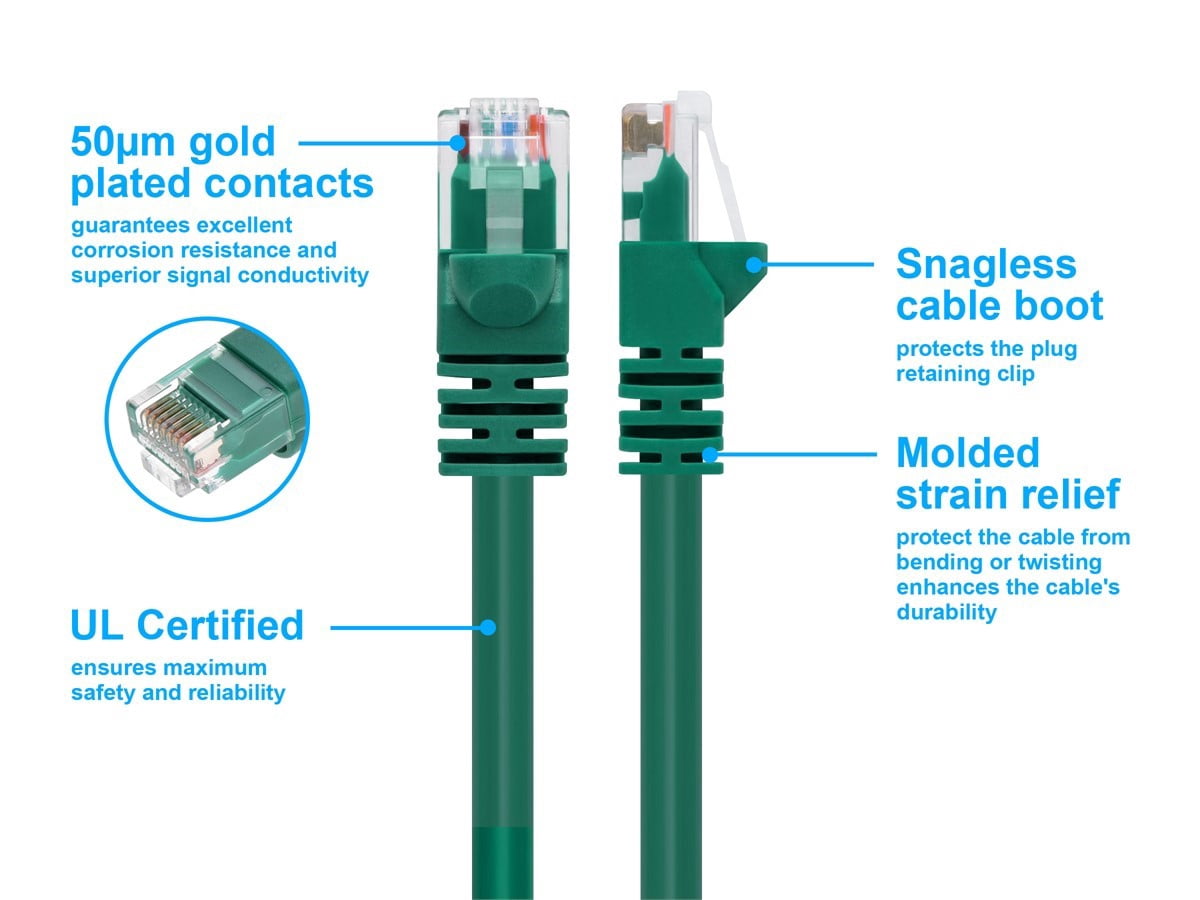 Monoprice 50' 24AWG Cat6 UTP Ethernet Network Cable Green 102324