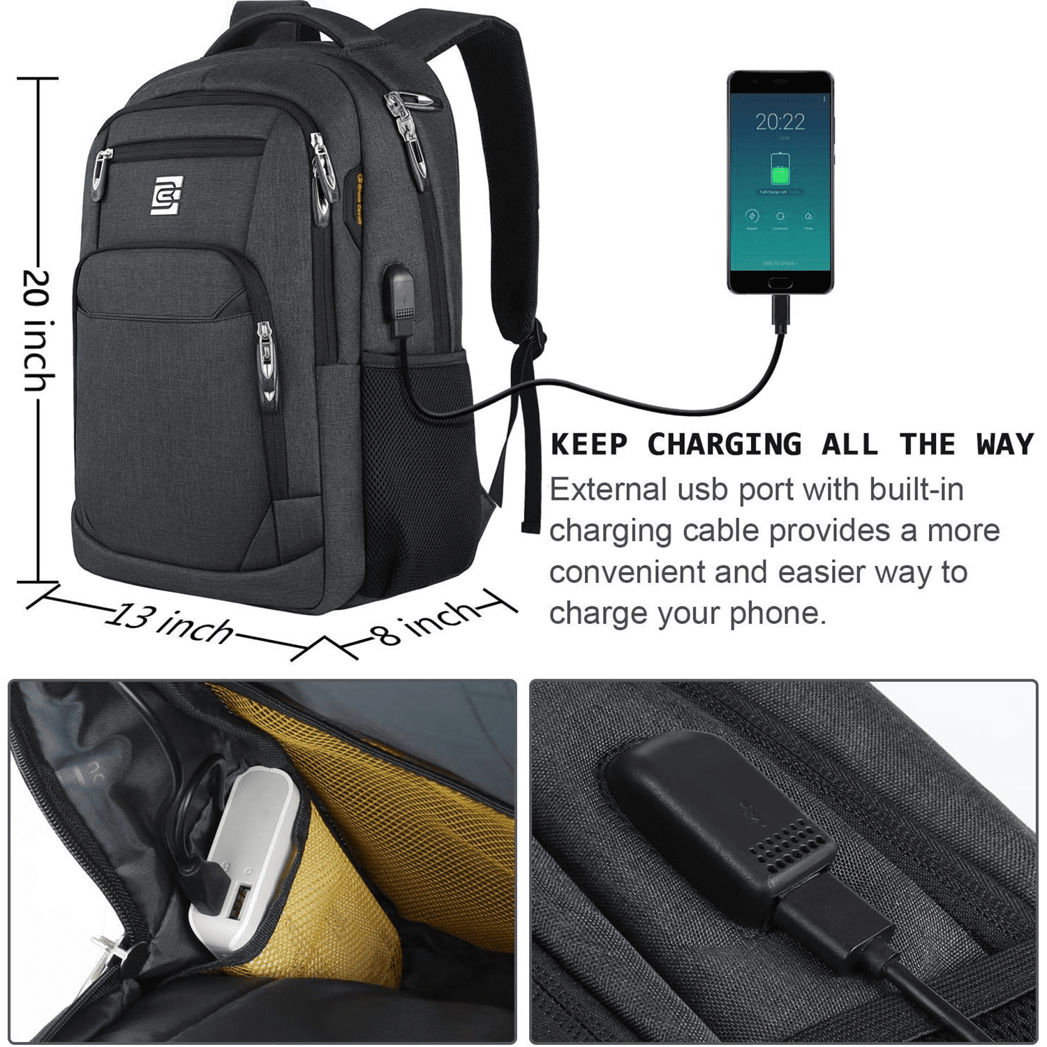 UKEIN Black Laptop Backpack Computer Business Backpack for Adult Water Resistant Anti-Theft Laptop Backpack for Men