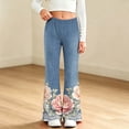 thumbnail image 5 of Qingpeng Girls Flare Pants Elastic Waist Casual Fashion Floral Lace Print Stretchy Denim Look Long Pants for Kids, 5 of 9