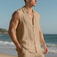 thumbnail image 4 of Kilaqueen Cotton Linen Mens Shirts Button Down Lapel Solid Color Sleeveless Tank Tops Lightweight Casual Spring Summer Soft Tops with Chest Pocket, 4 of 9