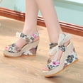thumbnail image 5 of LFXJVY Sandals For Women Wedge Heel Platform Ankle Strap Backstrap Lace Up Floral Open Toe Holiday Party Summer Dressy Hot Pink 37, 5 of 7