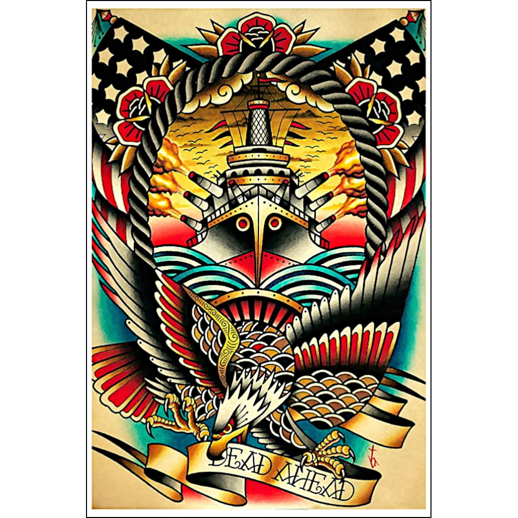 Dead Ahead By Tyler Bredeweg American Traditional Tattoo Art Print For Framing Walmart Com Walmart Com