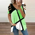 thumbnail image 2 of Wycnly Cute Tops for Women Geometric Print V-Neck Short Sleeve T shirts Summer Fashion Quarter Zip Cold Shoulder Strappy Tunic Blouses Green XXL Under $5, 2 of 5