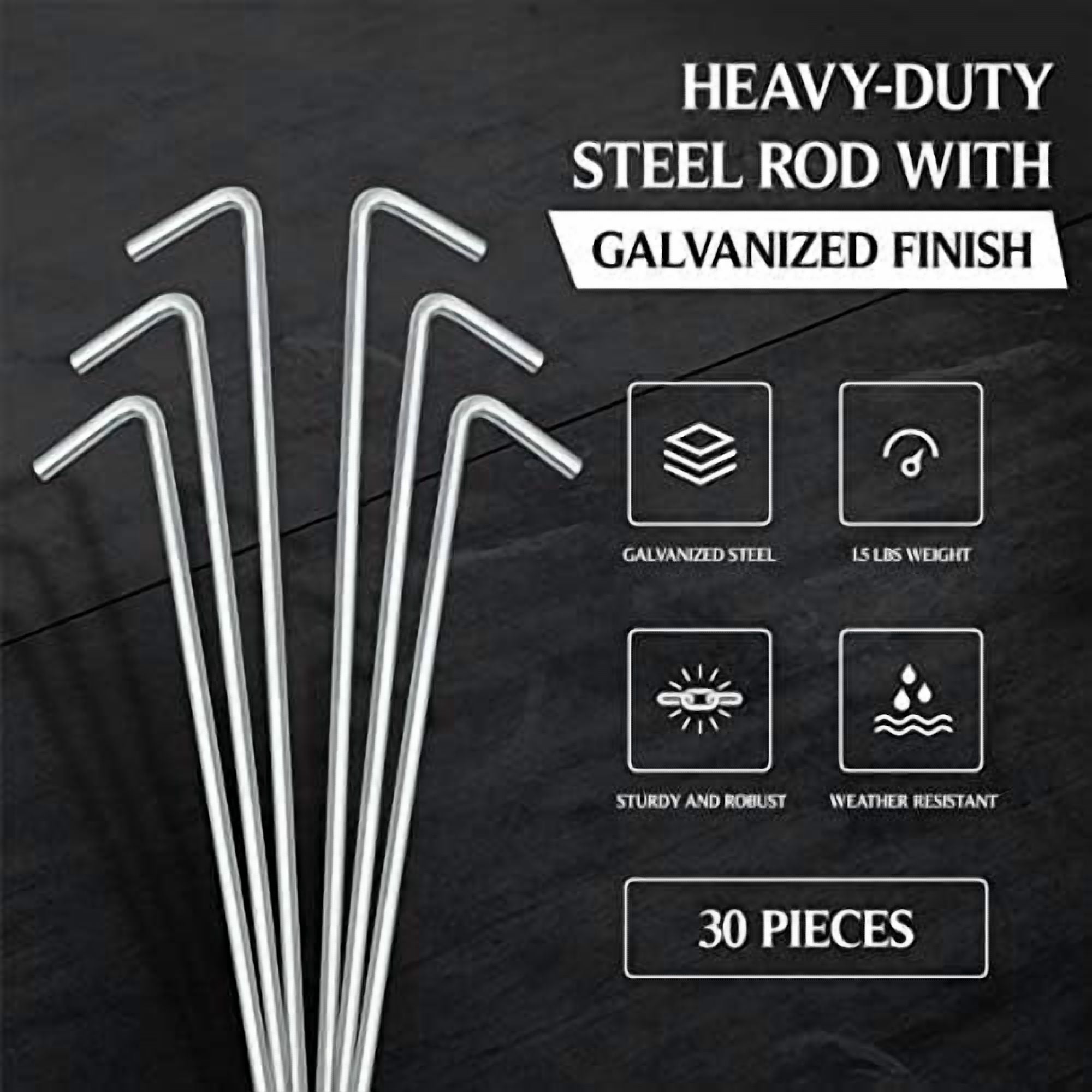 60 Pack Tent Stakes for Outdoor Camping Heavy Duty Metal, Galvanized Rust-Free Yard Stakes, 60 Garden Edging Fence Hooks, Garden Stakes for Gardening & Canopies, Tent Pegs - by Ram-Pro