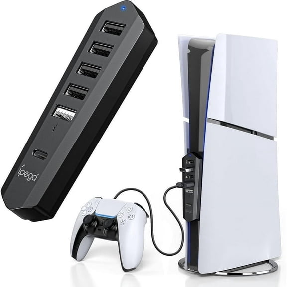 USB Hub for PS5 Slim,High-Speed USB Port Expander Adapter with 4 USB Data Expansion Ports & 1 USB Charging Port & 1 Type C Port Compatible with Playstation 5 Slim Disc/Digital Edition