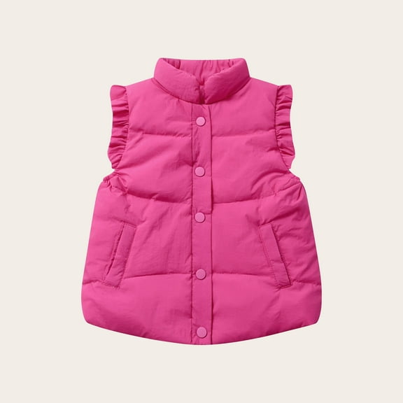 Toddler Girls Ruffle Puffer Vest Button Down Sleeveless Padded Gilet Winter Cute Jackets Outwear for 2-10 Years