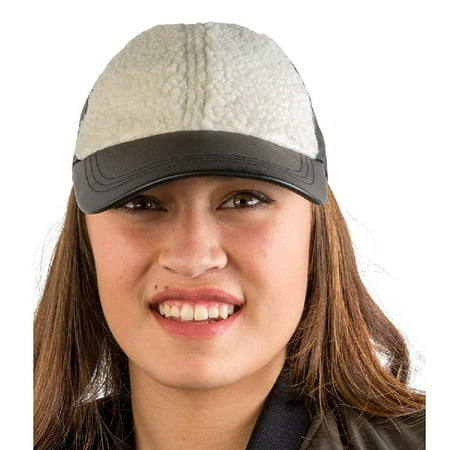August Has Company Women's Vegan Leather/Faux Shearling Textured Fall/Winter Baseball Cap Black