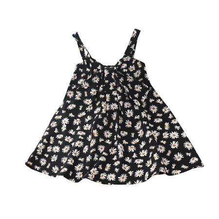 

DNDKILG Infant Baby Toddler Child Children Kids V Neck Dresses for Girl Floral Dress Summer Sleeveless Sundress Black 6M-5Y