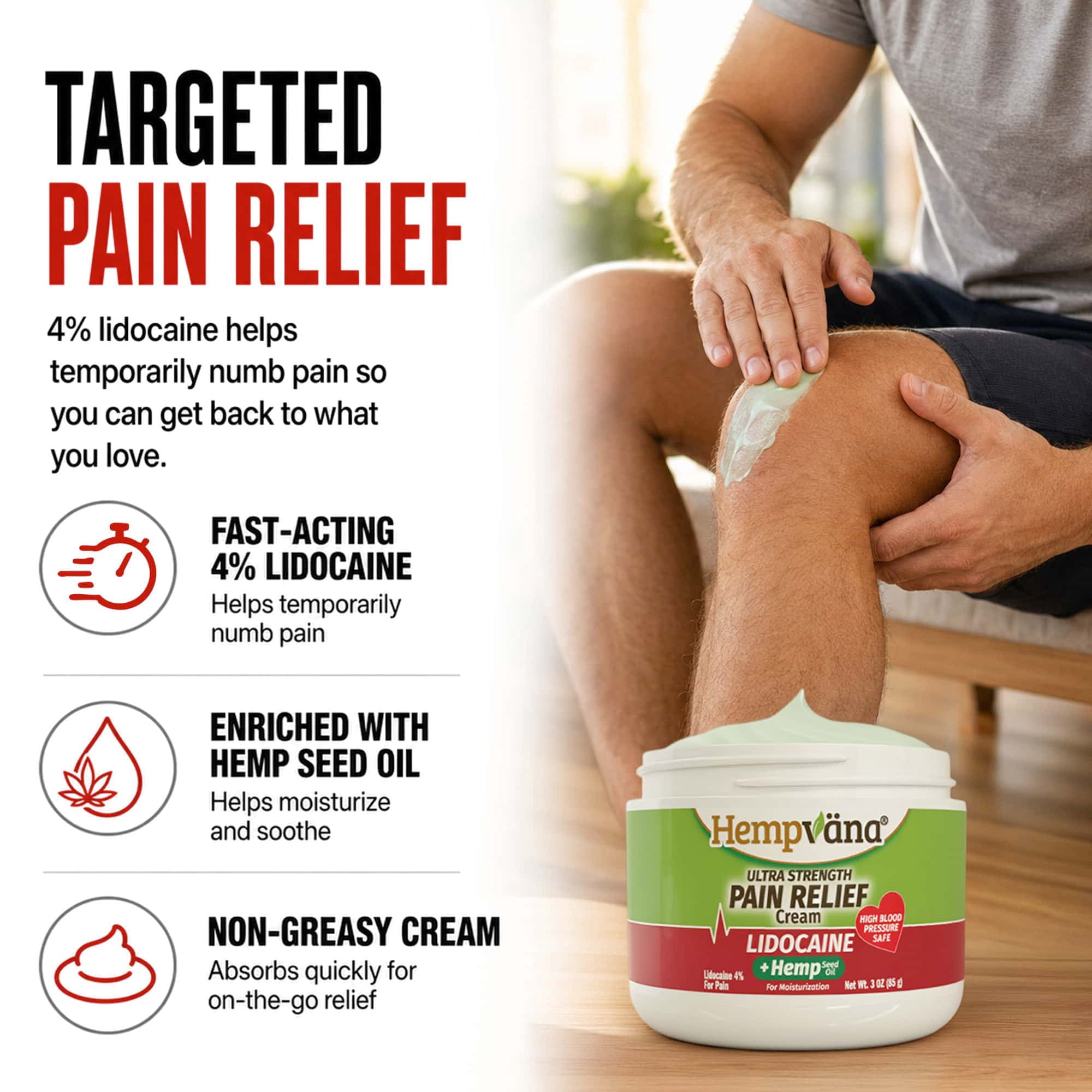 Hempvana Ultra Strength 4% Lidocaine Pain Relief Cream, 3 oz