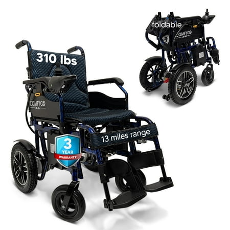 Majestic Electric Wheelchairs for Adults - Portable Lightweight Folding Wheelchair, All Terrain Power Motorized Wheel Chair, 310 Lbs Max Capacity, 17.5″ Seat, 13 Miles Range (Blue)