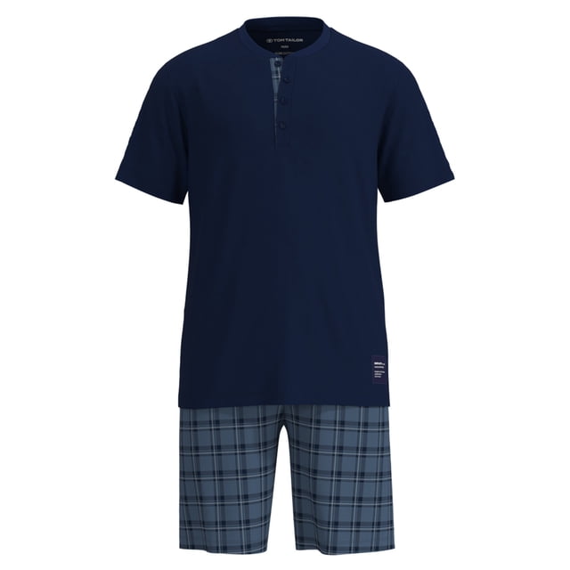TOM TAILOR Pijama corto para hombre, shorty, pijama, algodón, cuello Henley, jersey sencillo Azul M (Medium)