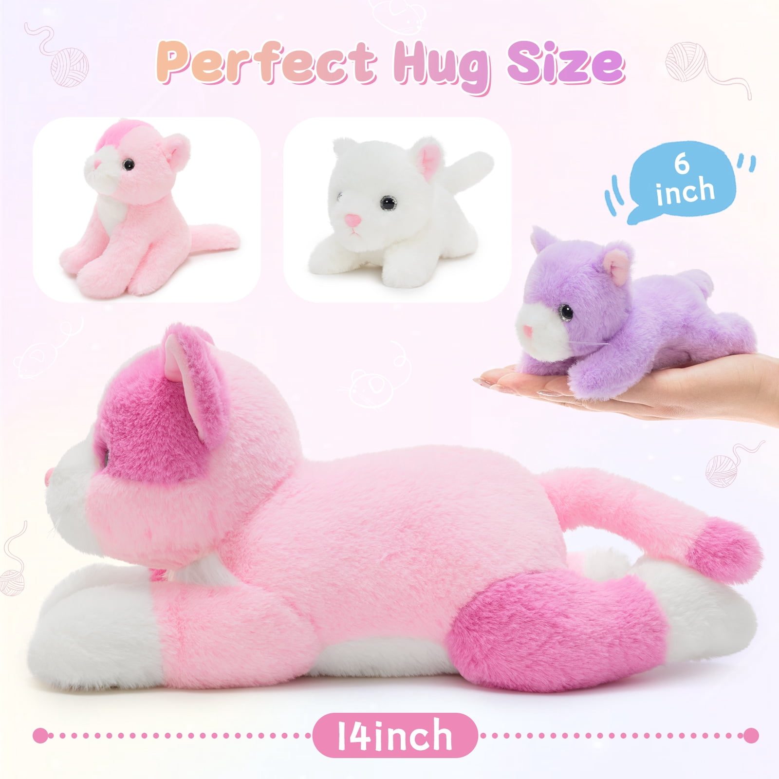 MaoGoLan 4 Piece Cats Stuffed Animals 13.8 inch Mom Plush Cat with 3 Kittens Stuffed in Zipper Pouch