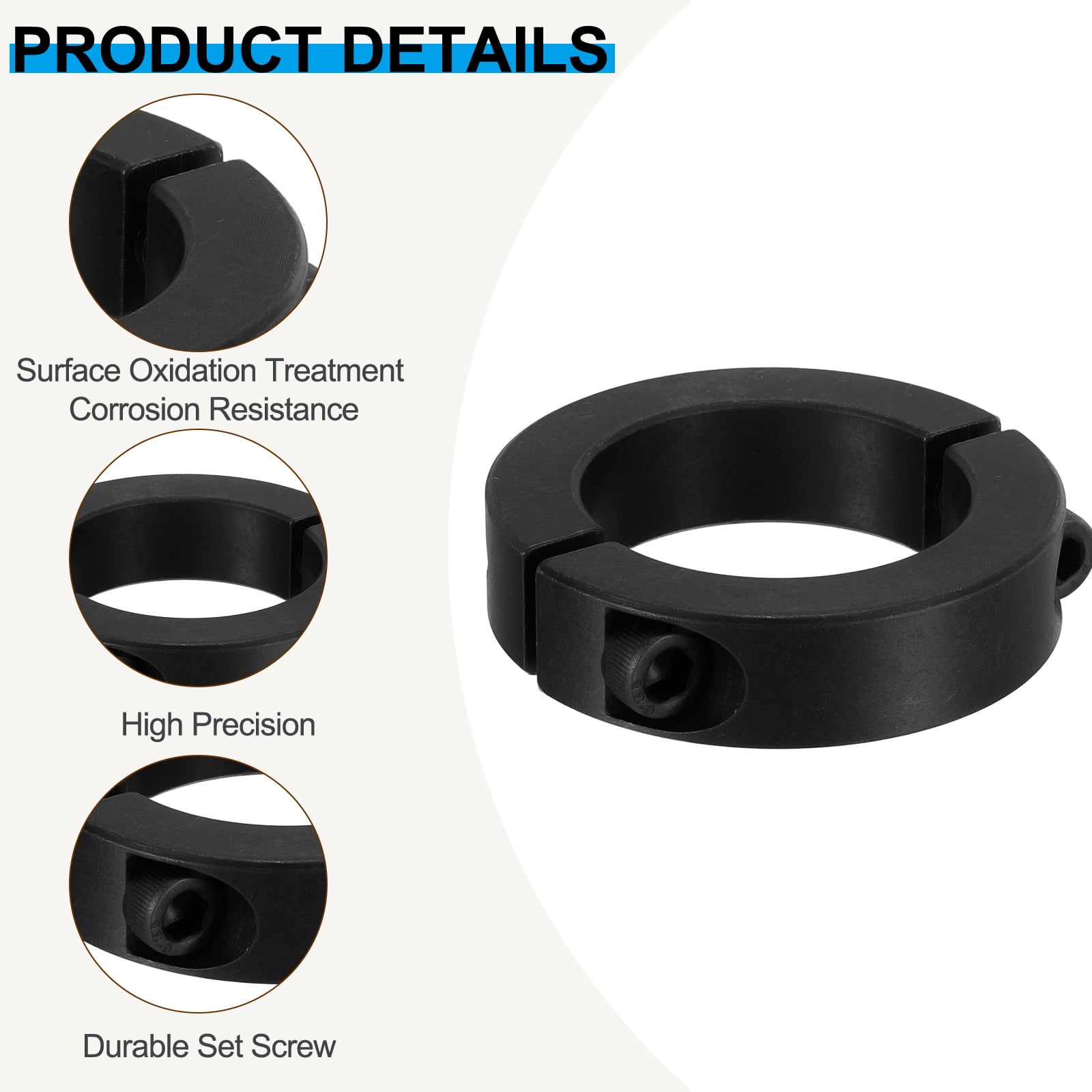 45#Carbon Steel Bore 40mm Double Split Shaft Collar 60mm OD 15mm Thickness with Set Screw, Black 2 Pack