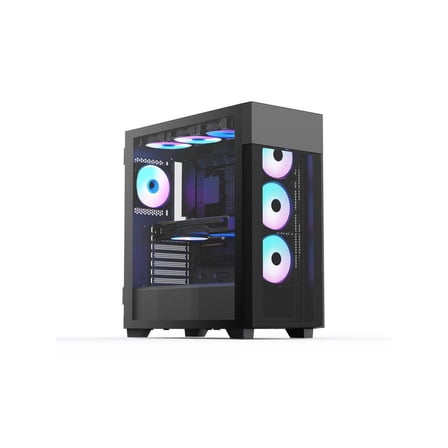 Rosewill FBM-X7 Black ATX Mid Tower Case - Hinged Tempered Glass Side Panel, High Airflow, 4x PWM ARGB Fans, Pre-Installed 650W 80  Gold PSU