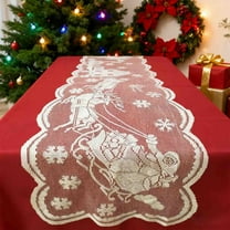 Santa Lace Table Runner,Christmas Table Runner 72 Inch ,Vintage Lace Santa Reindeer Snowflake Table Runner for Christmas Table Decorations - White Xmas Table Runner for Winter Holiday Dining Room