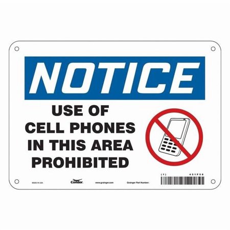 Safety Sign Cell Phone, 7 in H, 10 in W, Aluminum, Vertical Rectangle, English, 451P58 451P58