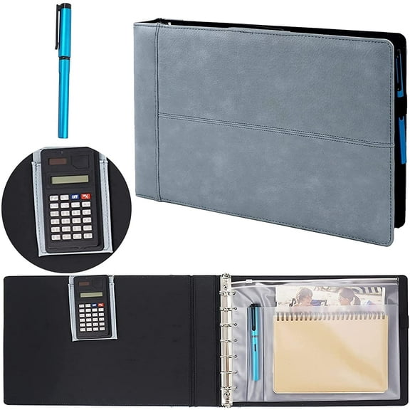officeWerks Check Binder Executive 9" x 13" 7-Ring Binder with Pen & Calculator, Blue, 200 Count