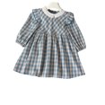 thumbnail image 1 of Korean Children's Dress 2-7 Y Spring Girls Plaid Lace Collar Princess Dress Cute Flying Sleeve Kid's Clothes, 1 of 6