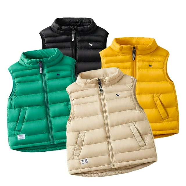 3-12 Ans Enfants Bébés Garçons Filles Doudoune Sans Manches Veste Matelassée Légère Imperméable Sans Manches Couleur Unie Fermeture Éclair Doudoune Sans Manches Vêtement d'Extérieur