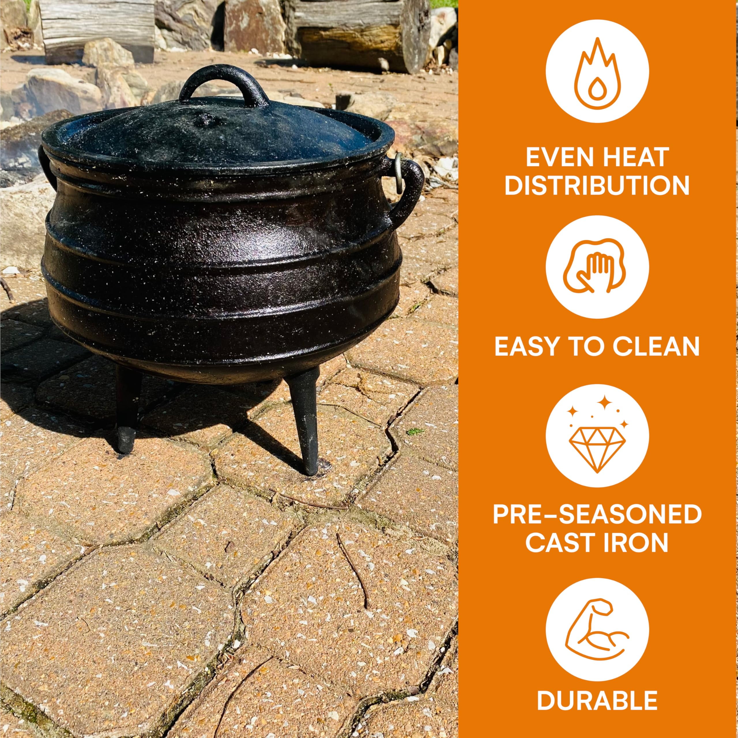 Cuisiland 10QT Cast Iron Potjie Pot – Pre-Seasoned Campfire Cauldron With Lid & 3 Legs For Outdoor Cooking