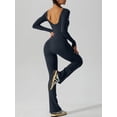 thumbnail image 3 of ZAXARRA Women´s Flare Leg Rompers Long Sleeve Open Back Solid Color Jumpsuit Pants Playsuit Streetwear, 3 of 6