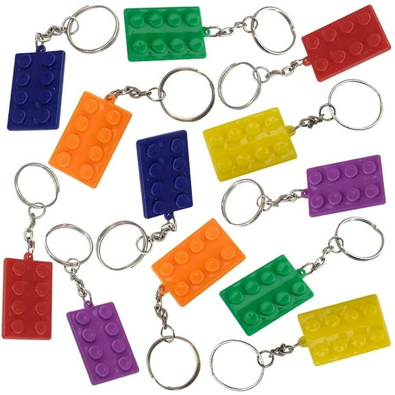 ArtCreativity 12-Piece Building Block Keychain Set for Kids Ages 3  – Colorful Brick Keychains for Backpacks, Purses, Luggage, Party Favors