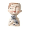 thumbnail image 1 of Maceta de resina con forma de cara para flores, ideal para amigos, hombres y mujeres en la oficina. perro blanco, 1 of 9