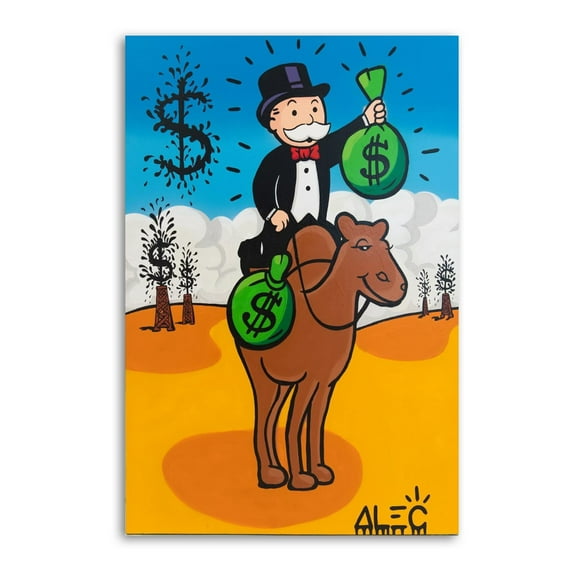 Alec Monopolys $ Bags on Camel Home Decor Poster Wall Art Hanging Picture Print Bedroom Decorative Painting Posters Room Aesthetic 12x18inch(30x45cm)