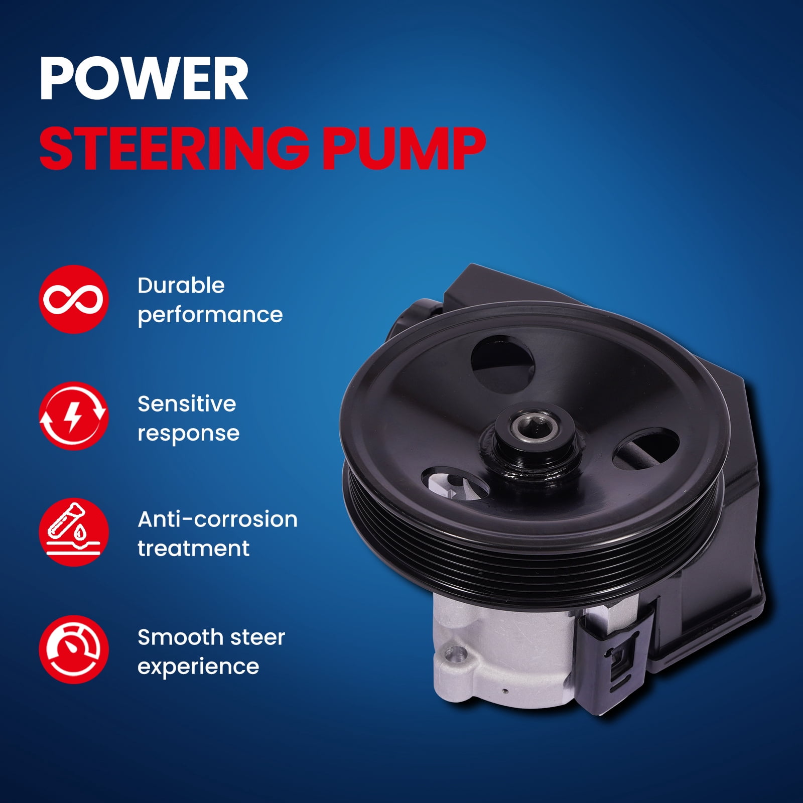 MOCA AUTOPARTS Power Steering Pump w/ Pulley Fit for 1996-2001 Jeep Cherokee 4.0L & 1997-2003 Jeep Wrangler 4.0L