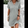 thumbnail image 3 of Camisa de Verano para Mujer, de Algodón y , con Cuello en V, Informal, de Corta, Holgada, Color Gris , Talla XXL, 3 of 5