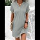 thumbnail image 3 of Camisa de Verano para Mujer, de Algodón y , con Cuello en V, Informal, de Corta, Holgada, Color Gris , Talla XXL, 3 of 5