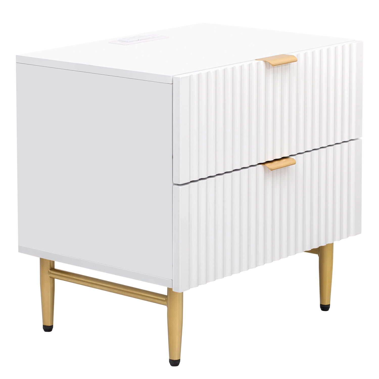 Kadyn Nightstand with 2 Drawers & Golden Handle, Storage Wood Bedside Table with USB Charging Ports, Modern Night Stand for Bedroom, Living Room, Sofa Couch, White Kadyn Nightstand with 2 Drawers & Golden Handle, Storage Wood Bedside Table with USB Charging Ports, Modern Night Stand for Bedroom, Living Room, Sofa Couch, White