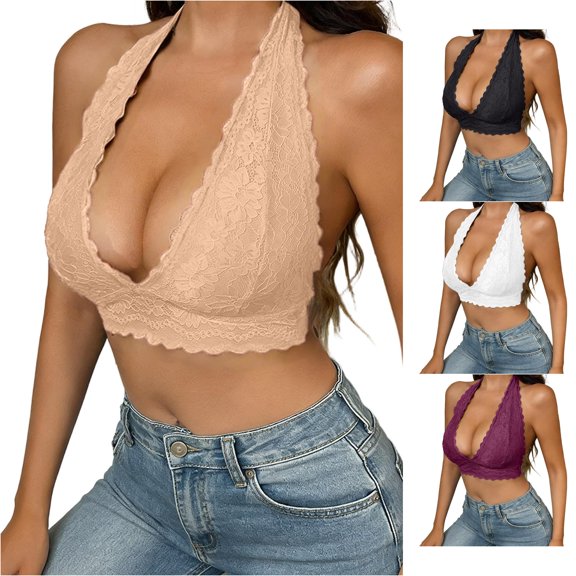 HNMKIU Elegant Neck Lace Bra For Solid Color Comfortable Underwire Everyday Wear Khaki - S