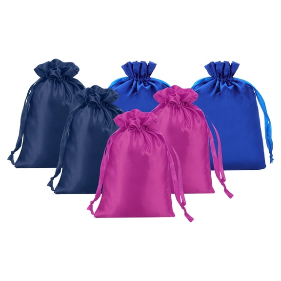 Uxcell Satin Bags with Drawstring, 6 Pack 4 x 6 Inch Satin Wedding Favor Bags Mini Gift Packaging Bags for Birthday Christmas Jewelry Party Storage, Rose Red/Blue/Dark Blue